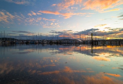 Sunset over Port of Anacortes marina in Anacortes, WA