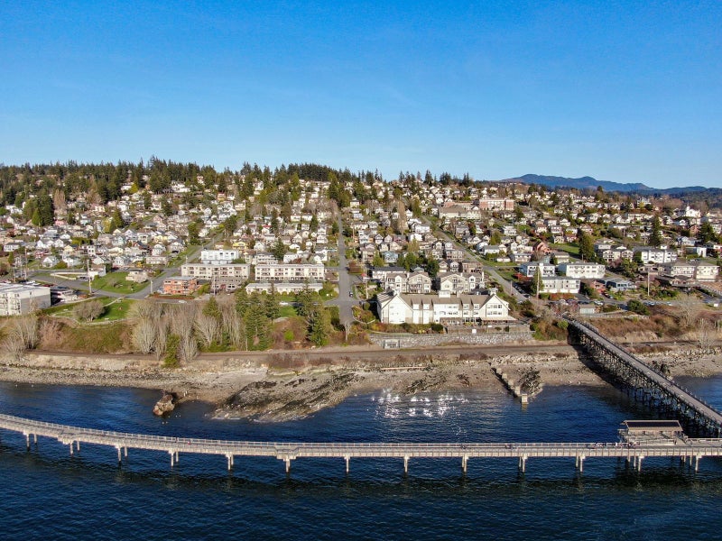 Aerial view over South Hill neighborhood in Bellingham, WA